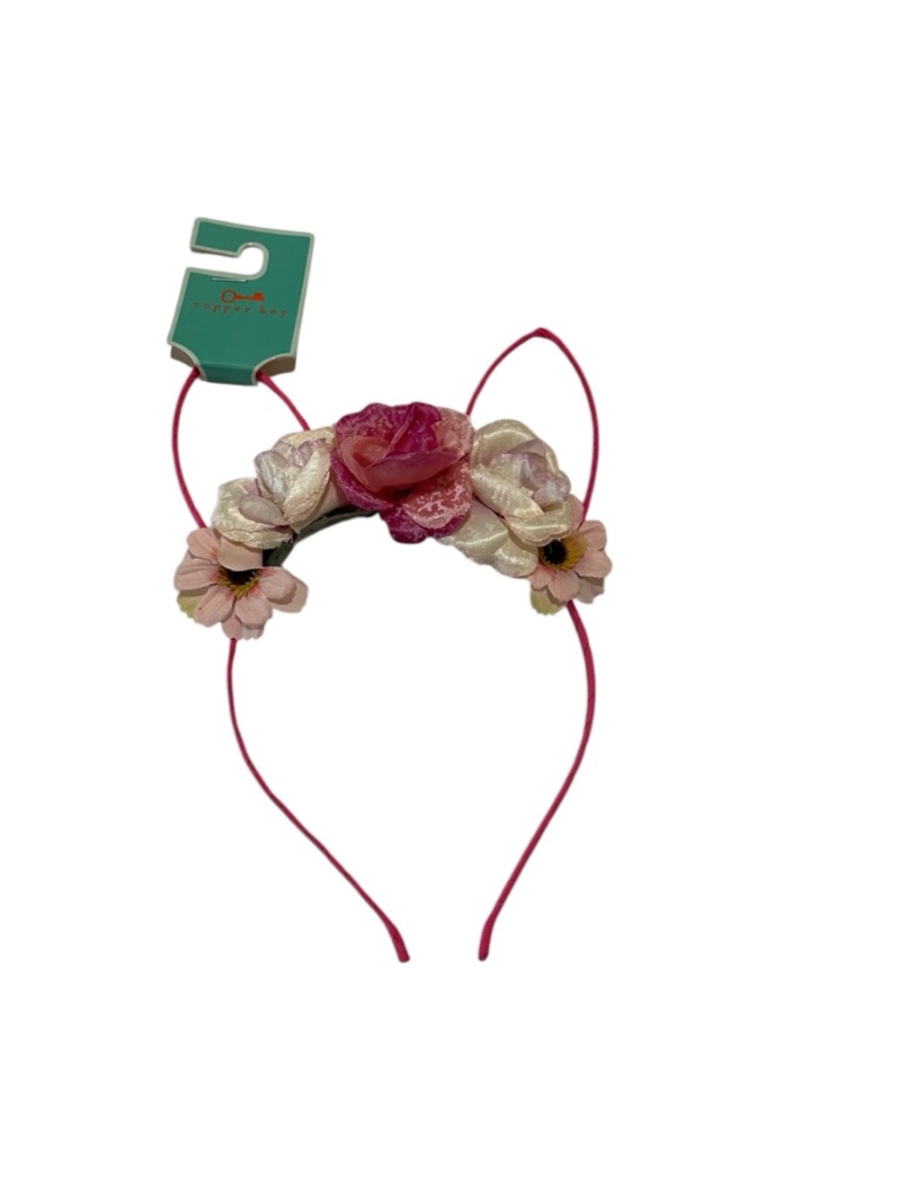 Copper Key Pink Floral Cat Ear Headband